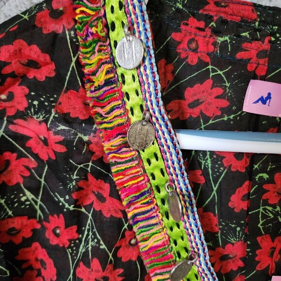 NEW Dolly's D-Lite Custom Long Sleeve V Neck Micro Mini Dress Floral Fringe Sz M - Picture 4 of 16